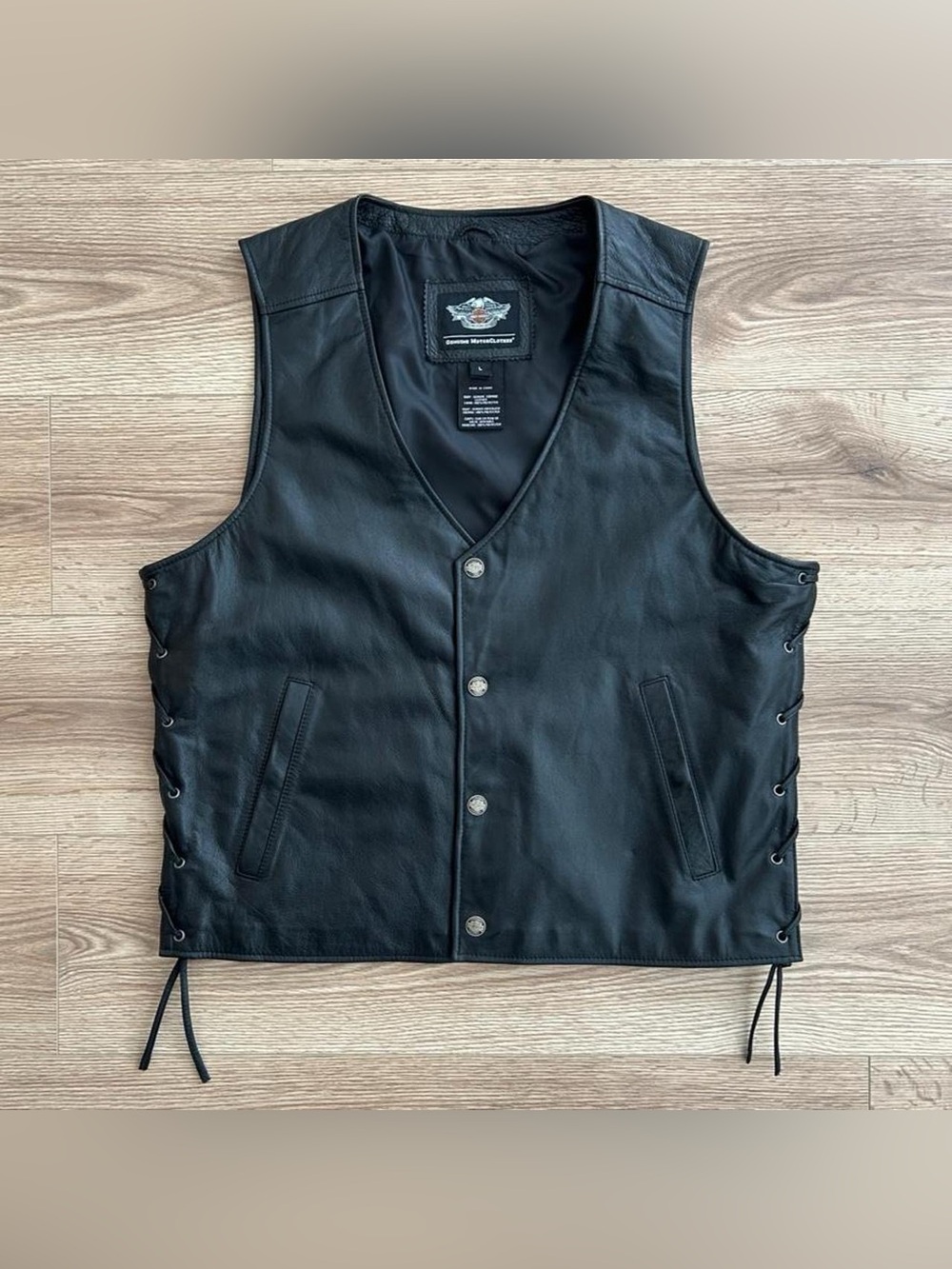 Harley Davidson Black Leather Motorcycle Biker Vest